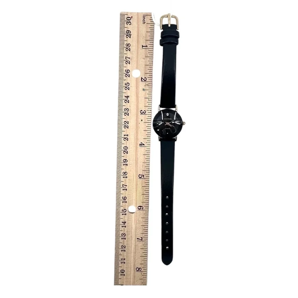 Armitron Womens Diamond Accent Watch Black Leather Watch Gold Tone New